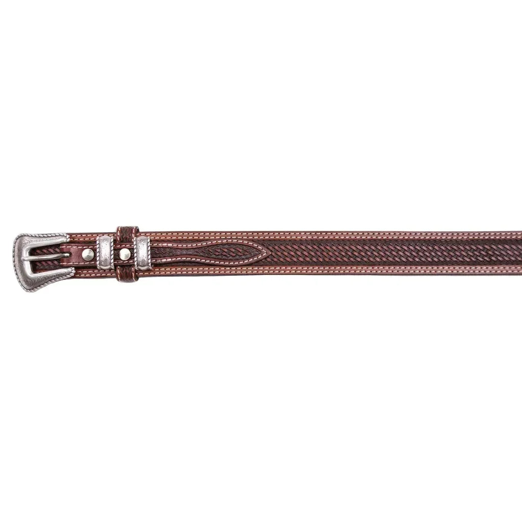 Men's Cowboy Chrome Cognac Brown Basketweave Hand Tooled Ranger Belt 1826