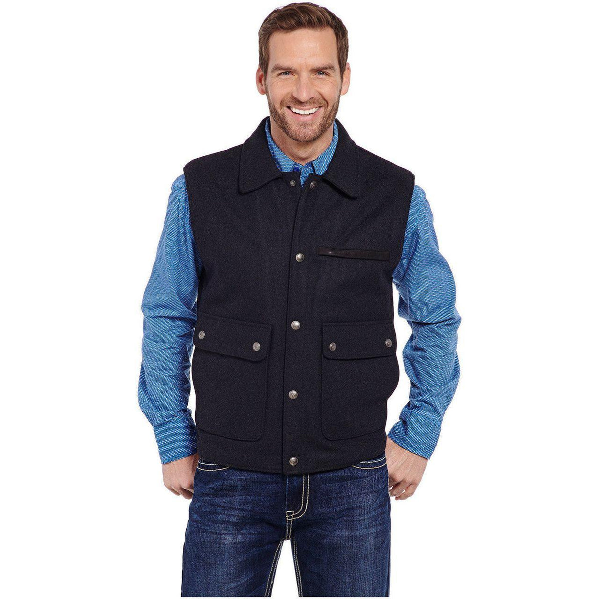 Men's Cripple Creek Wool Melton Vest With Nubuck Leather Trim & Concealed Carry Pocket CR38566-46 - Crazy House Western Wear