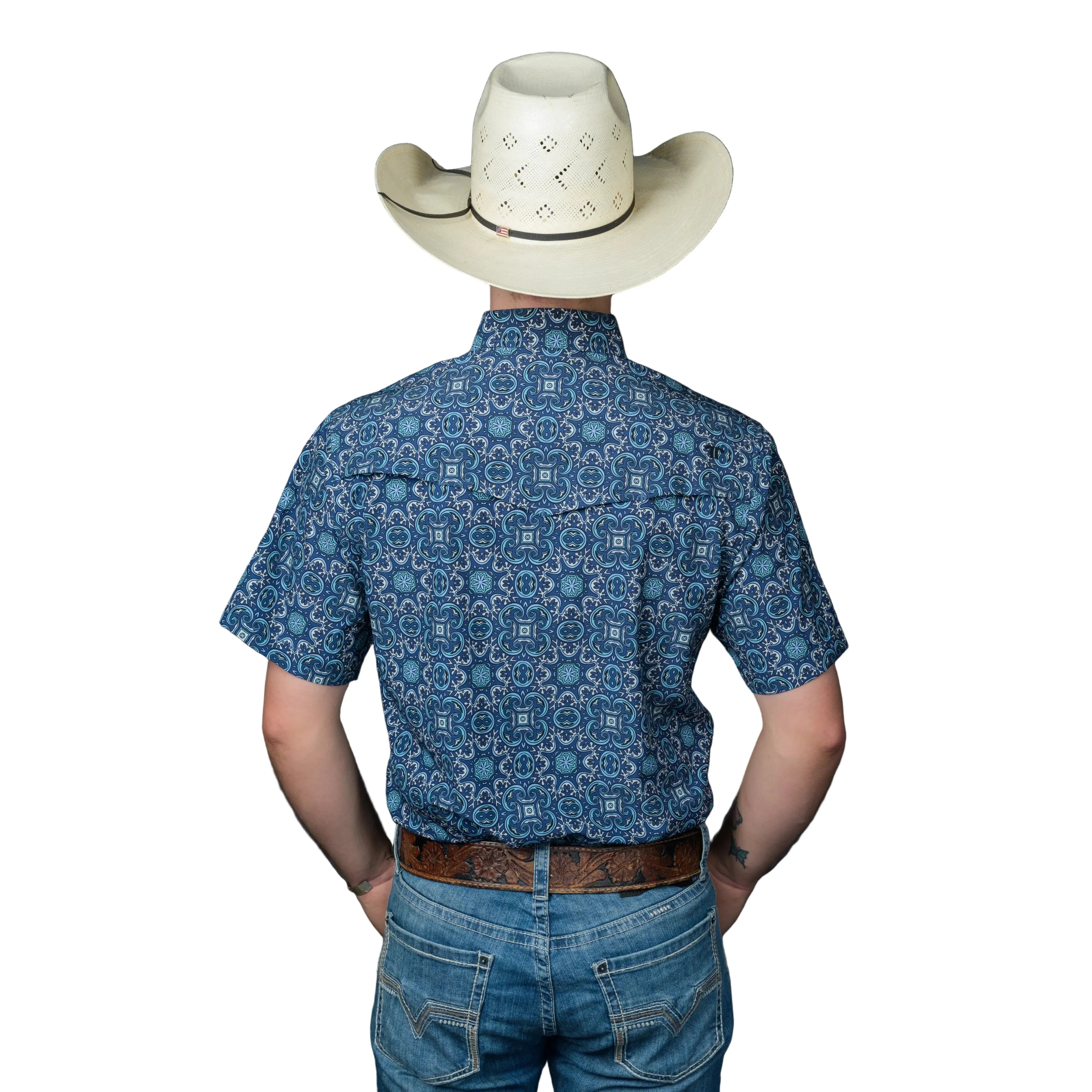 Men's Ferrell Blue "The Bennett" Short Sleeve Snap Shirt FPS1026013