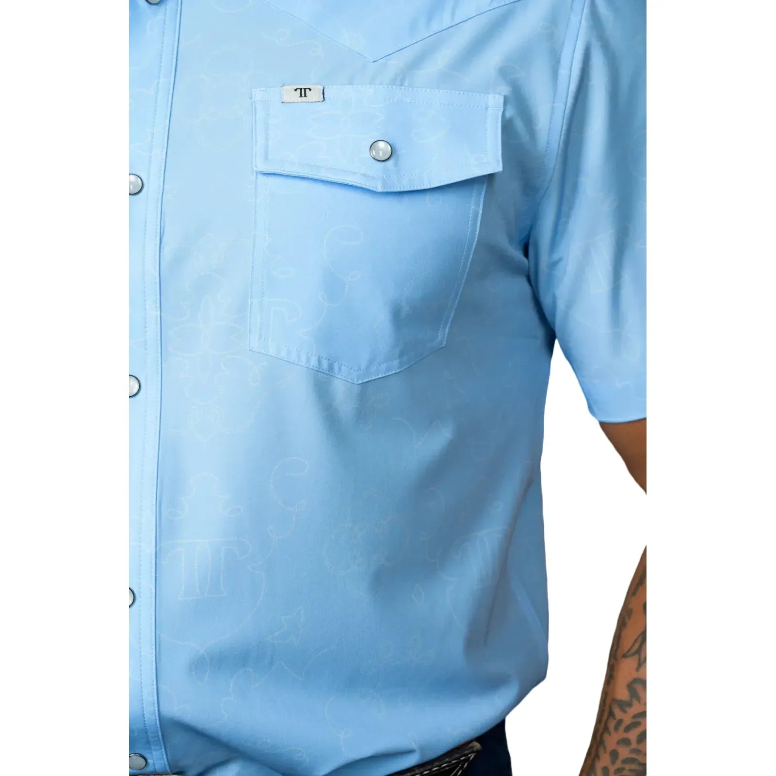 Men's Ferrell Light Blue "The Carson" Short Sleeve Snap Shirt FPS1026069