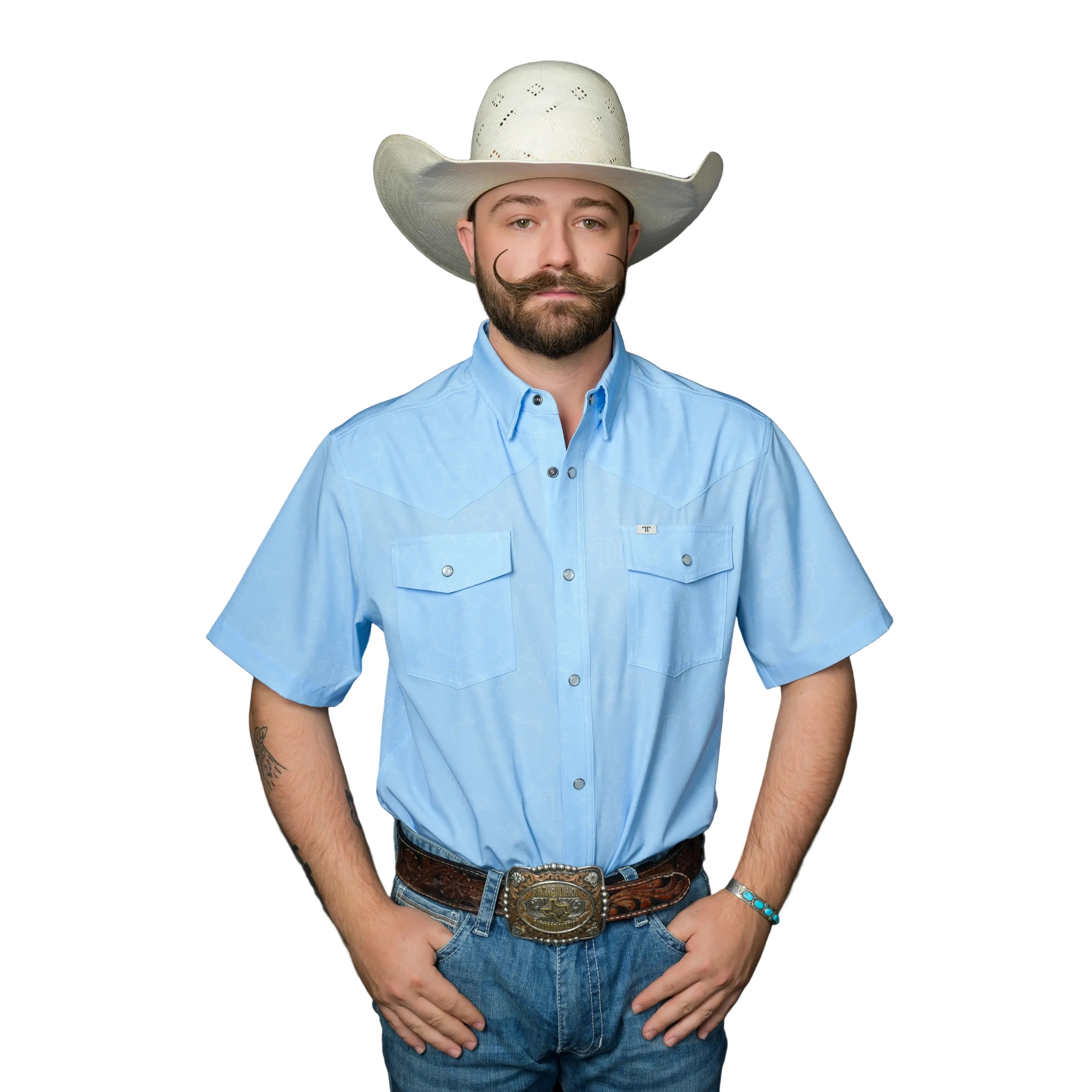 Men's Ferrell Light Blue "The Carson" Short Sleeve Snap Shirt FPS1026069