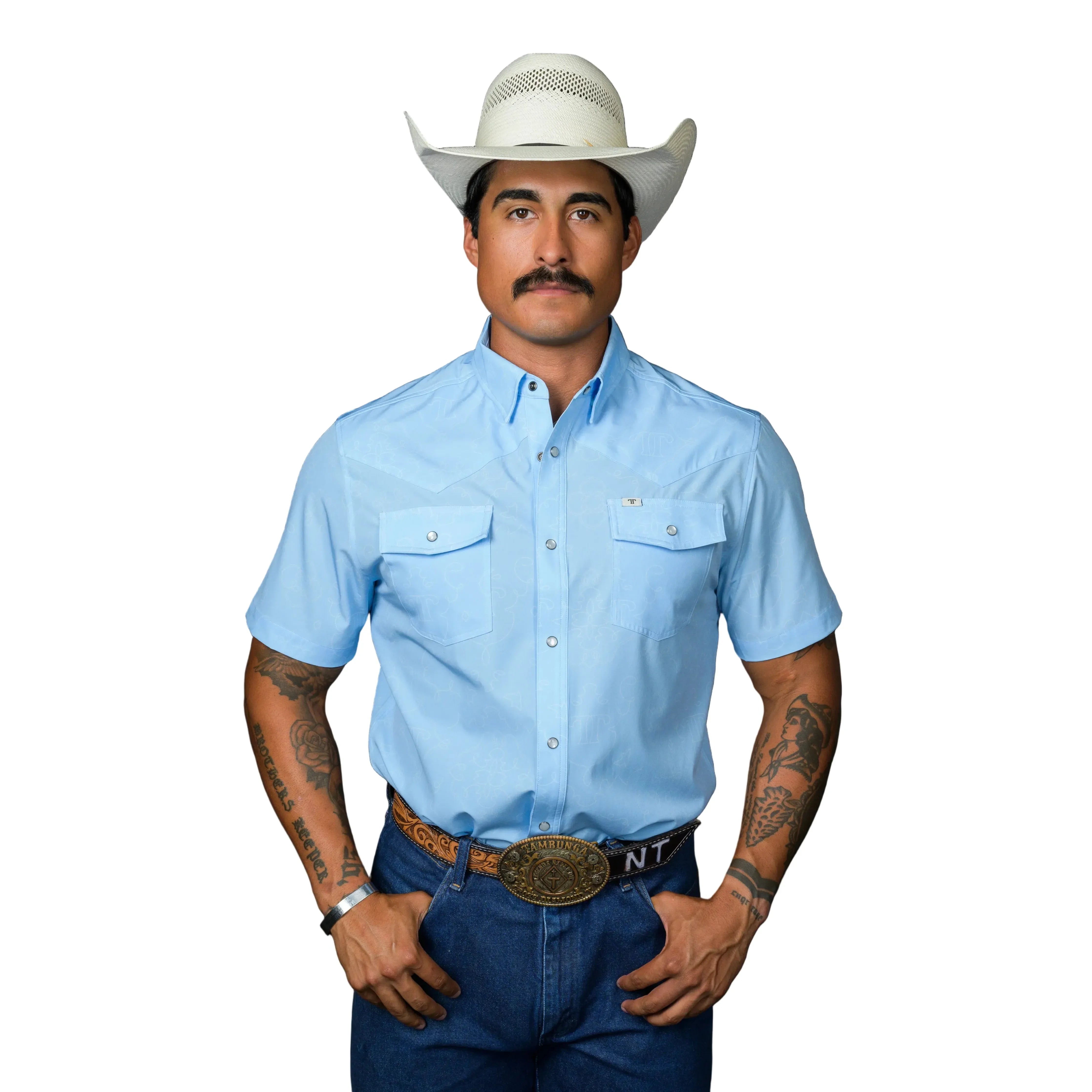 Men's Ferrell Light Blue "The Carson" Short Sleeve Snap Shirt FPS1026069