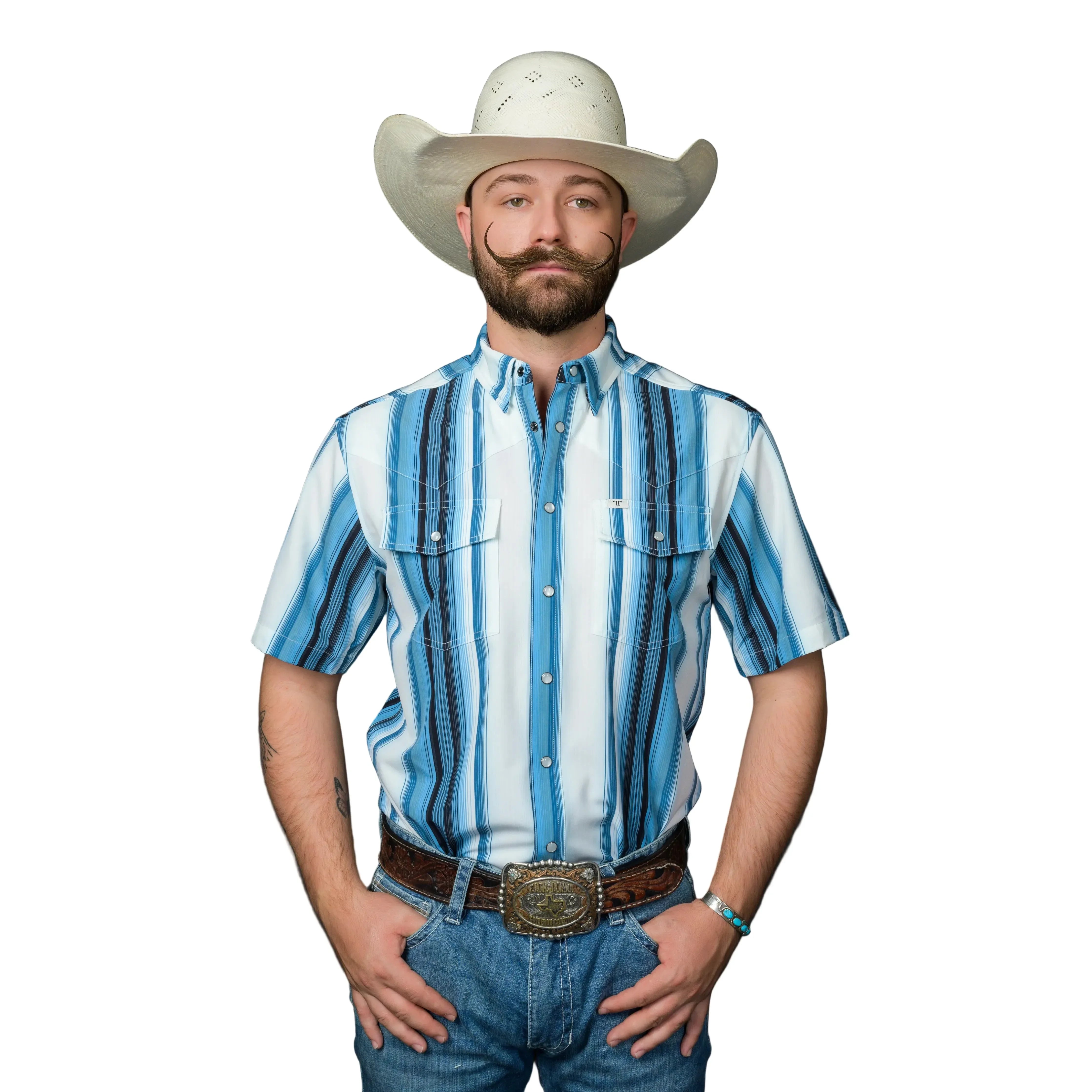 Men's Ferrell Short Sleeve "The Harrison" In Blue Snap Shirt FPS1026038