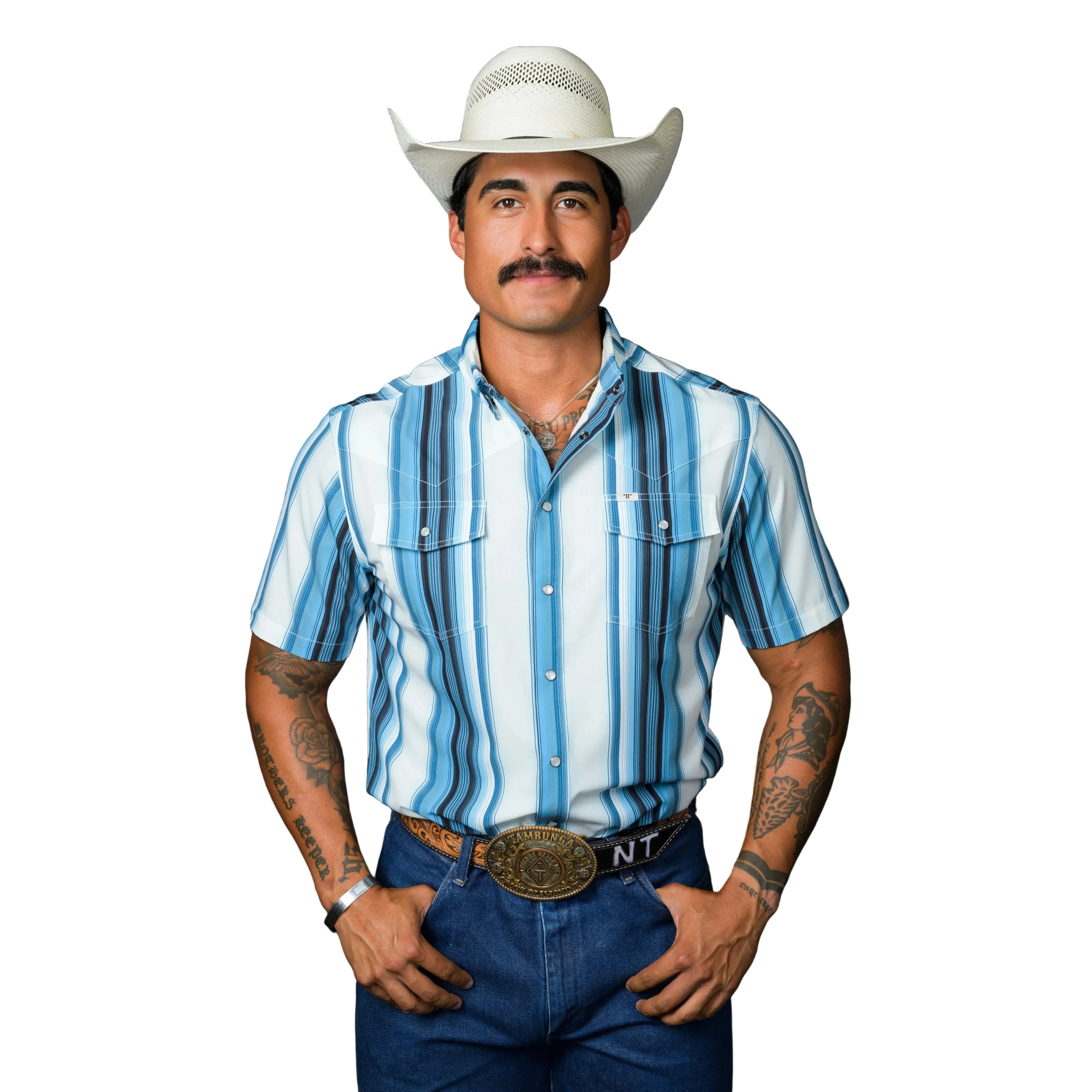 Men's Ferrell Short Sleeve "The Harrison" In Blue Snap Shirt FPS1026038