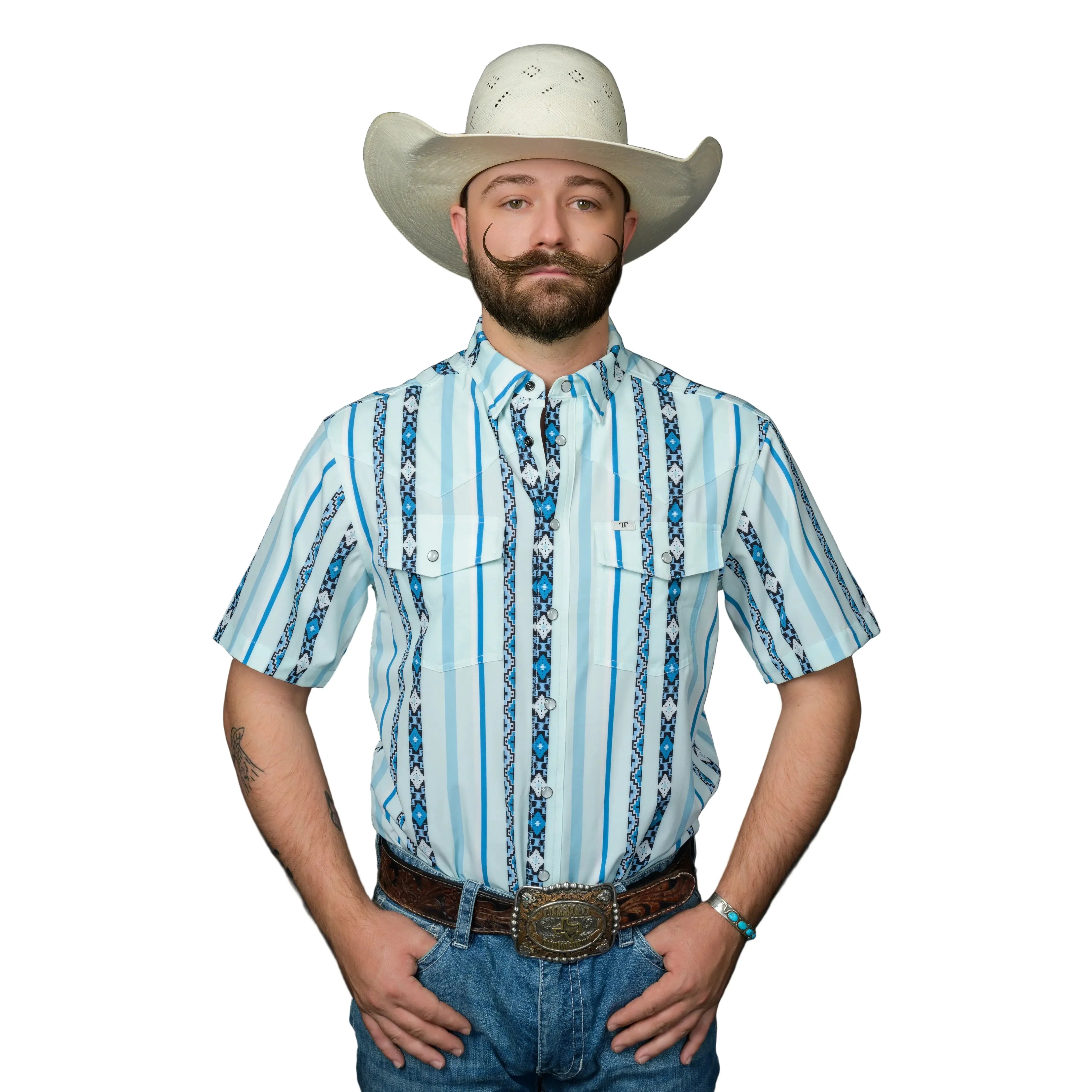 Men's Ferrell Short Sleeve "The Post" In Blue Snap Shirt FPS1026032