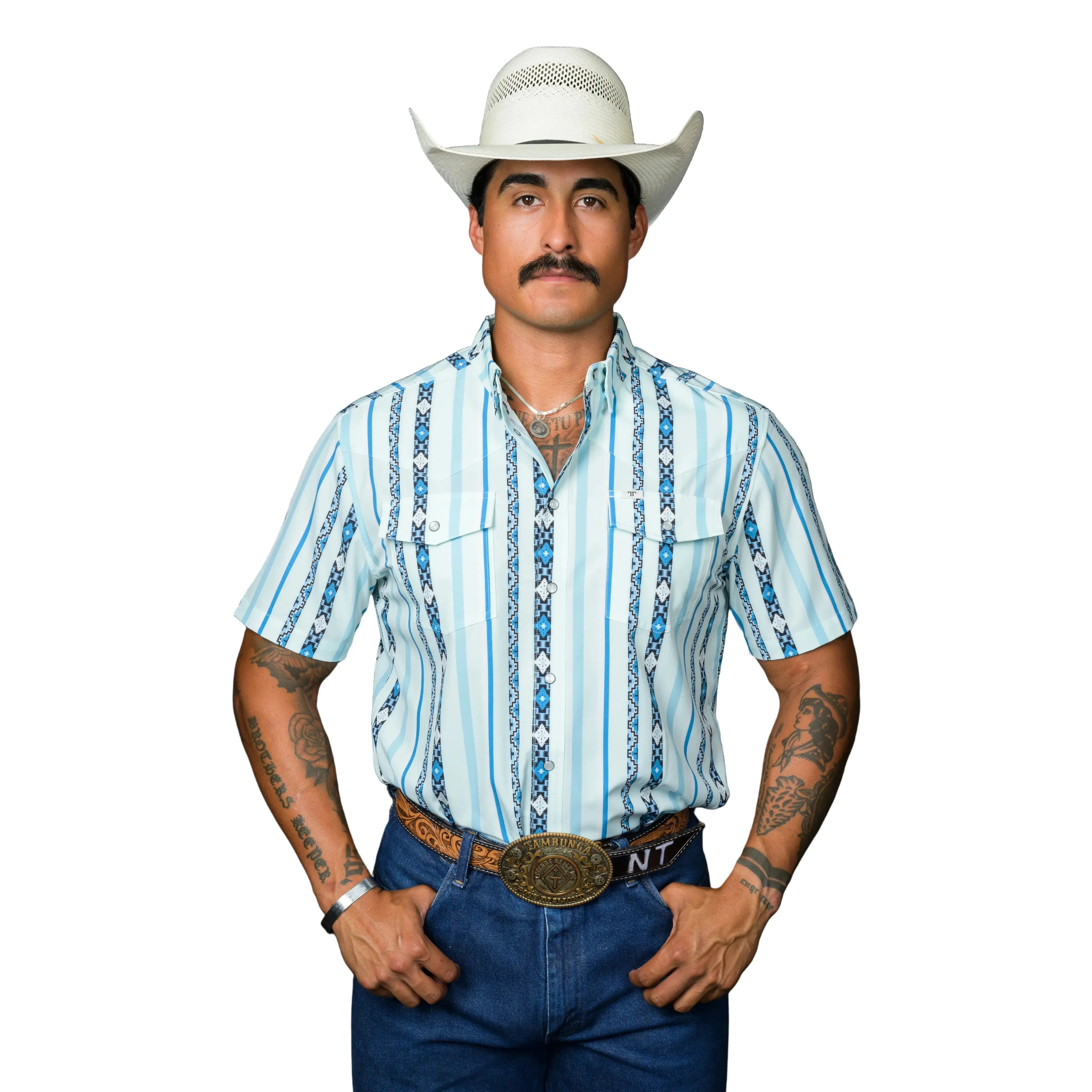 Men's Ferrell Short Sleeve "The Post" In Blue Snap Shirt FPS1026032