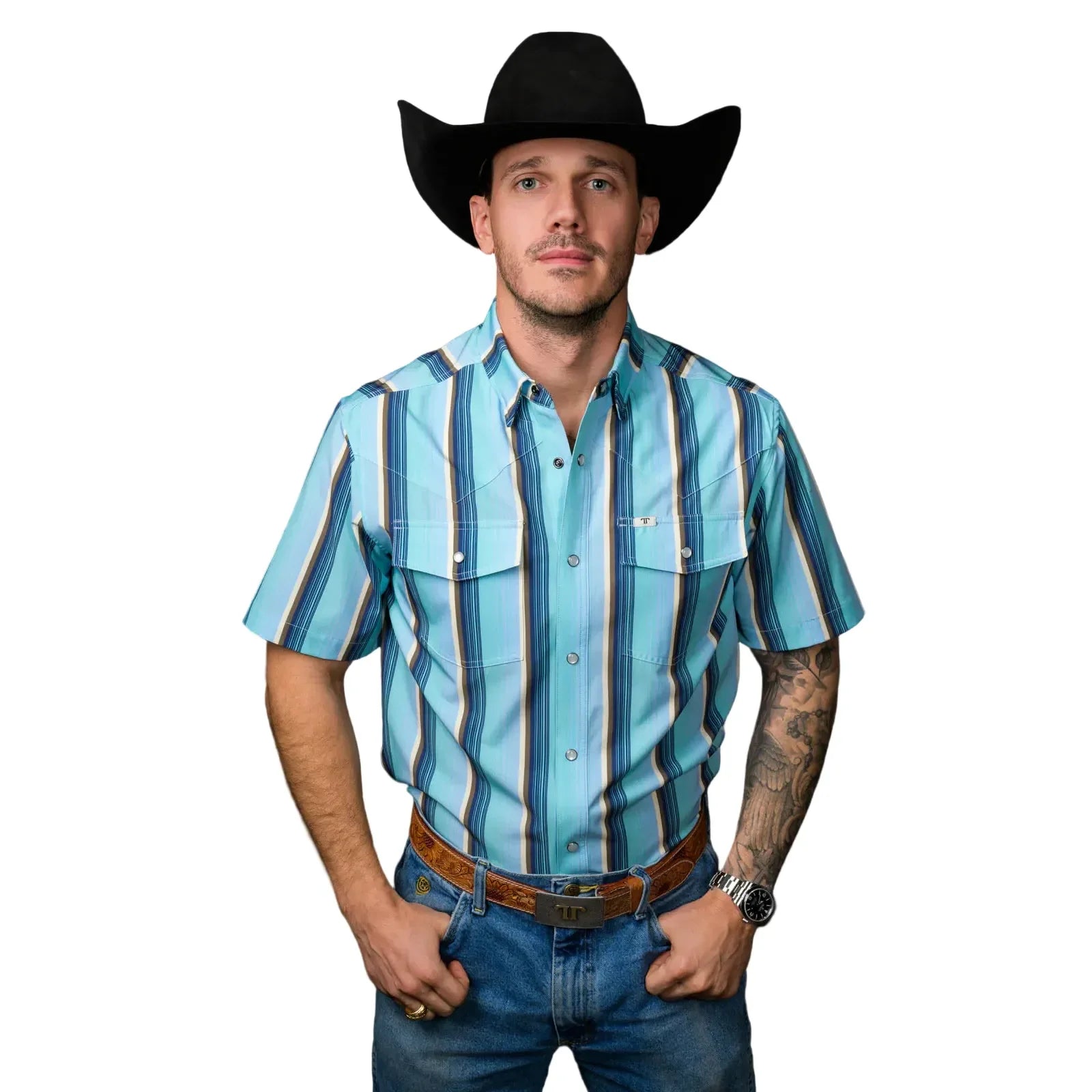 Men's Ferrell Short Sleeve "The Tristian" in Blue Snap Shirt FPS1026051