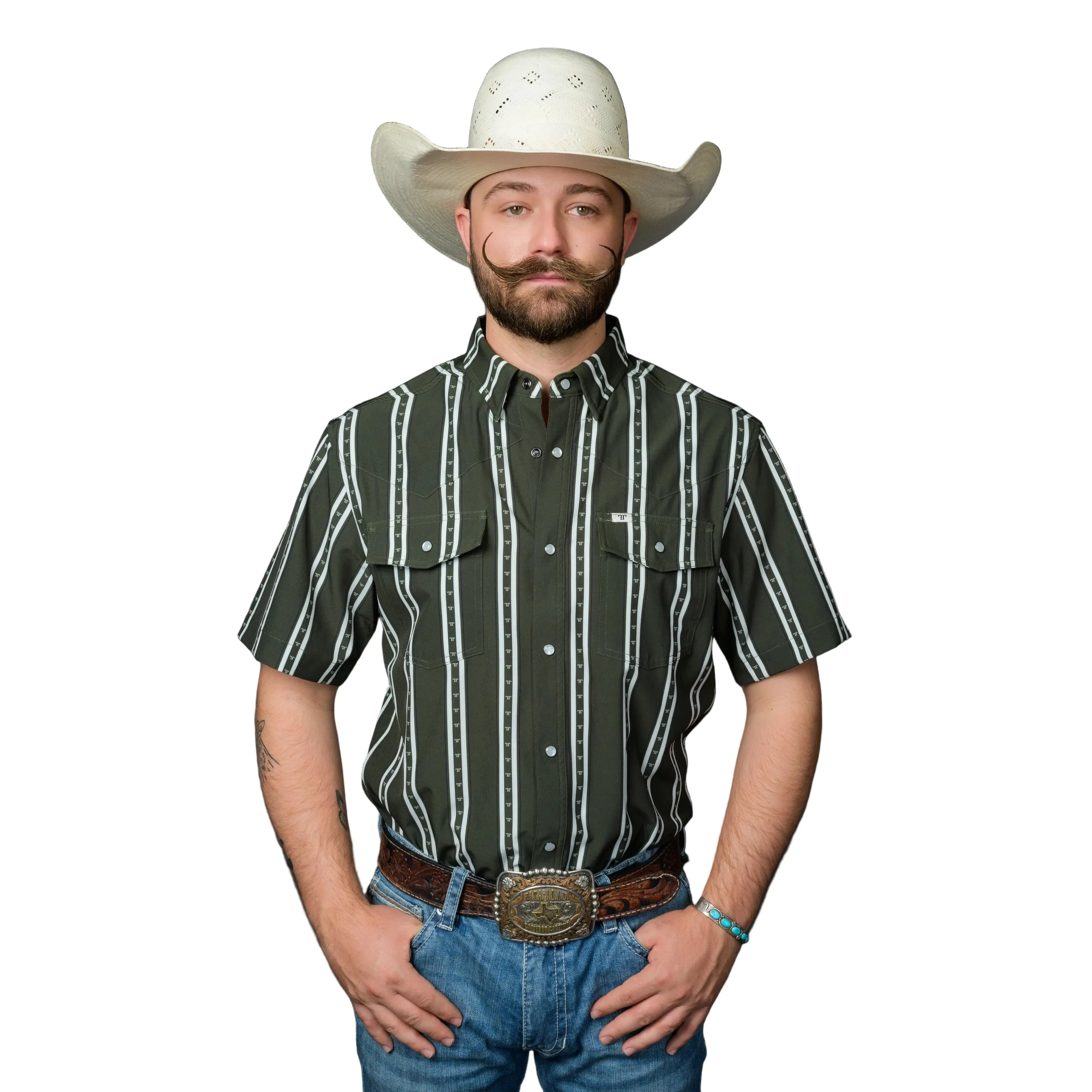 Men's Ferrell Short Sleeve "The Tucker" In Green Snap Shirt FPS1026008