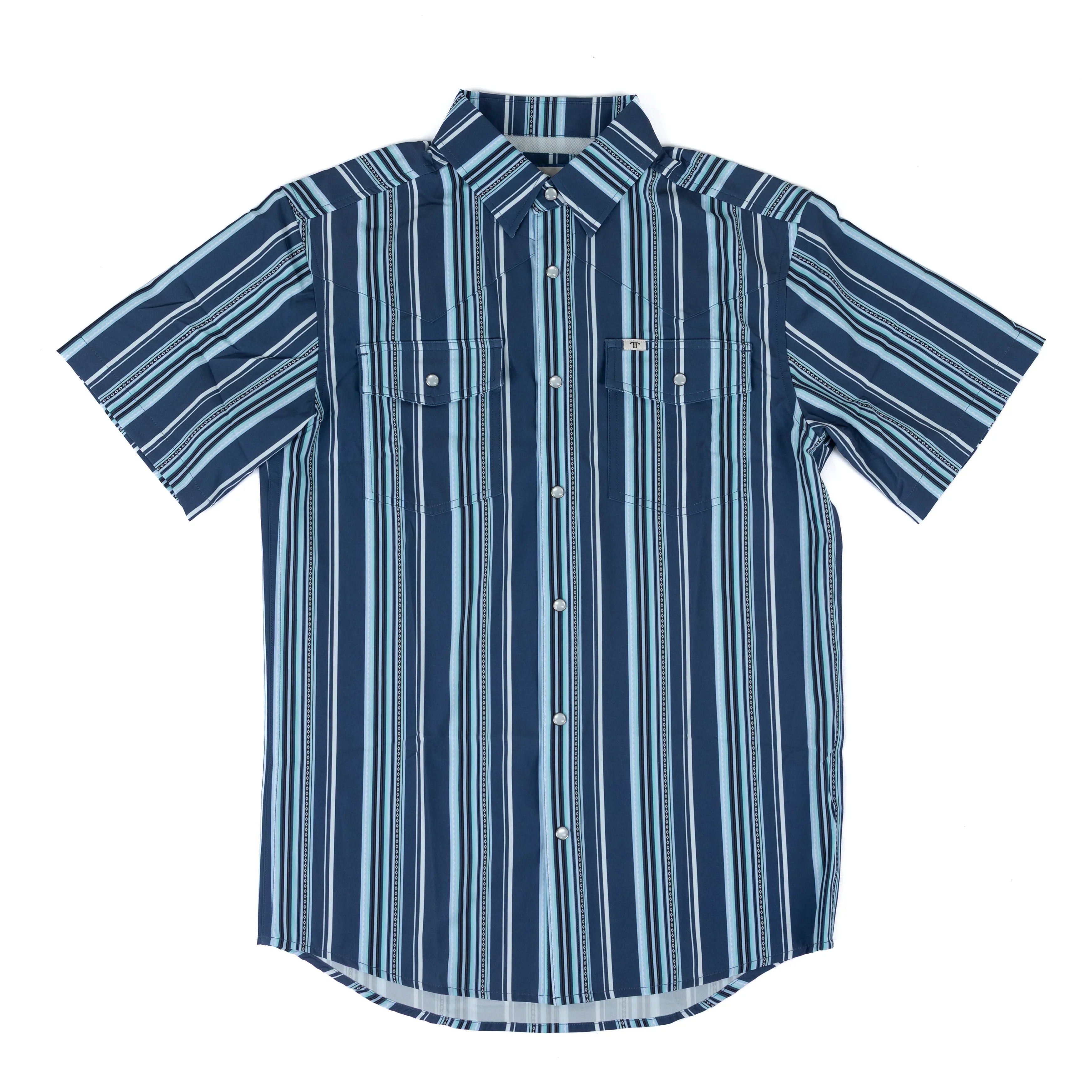 Men's Ferrell "The James" In Blue Short Sleeve Snap Shirt FPS1026040