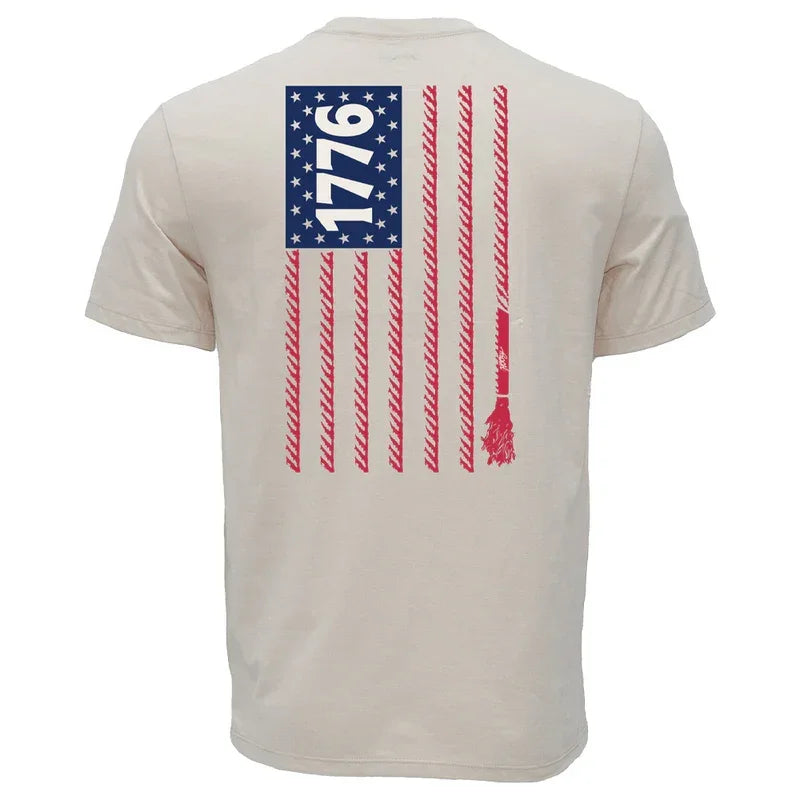 Men's Hooey "1776" Cream with Red and Blue Flag Hooey T-shirt HT2671CR