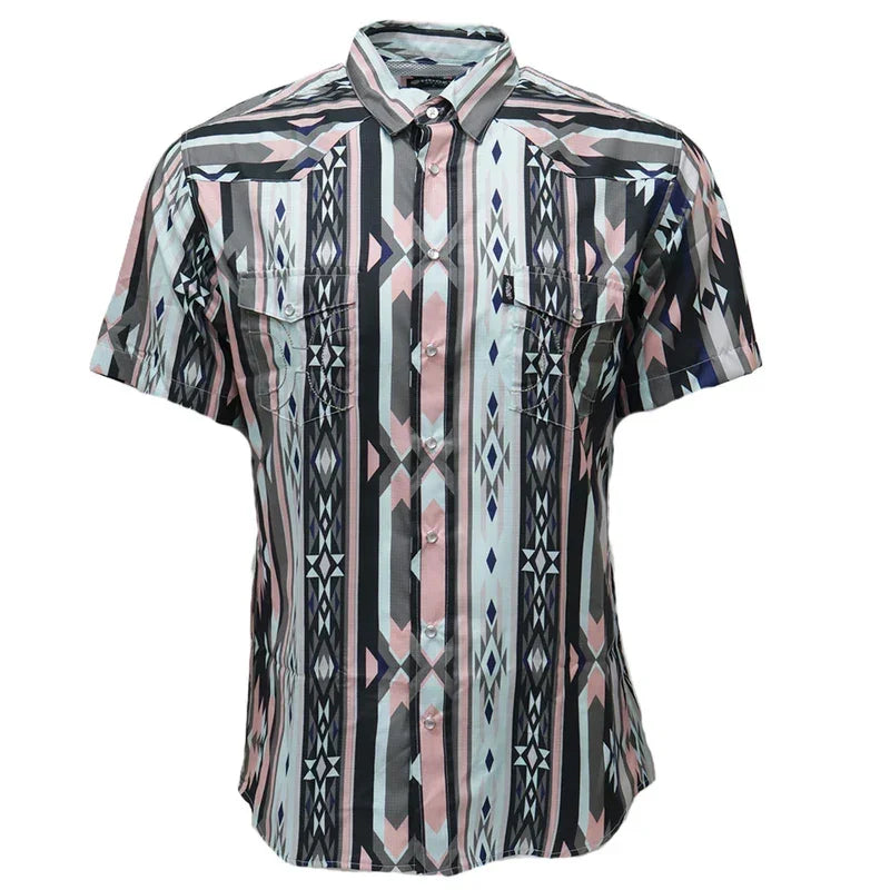 Men's Hooey Short Sleeve Pearl Snap Pink Aztec Shirt HT2621PKAZ