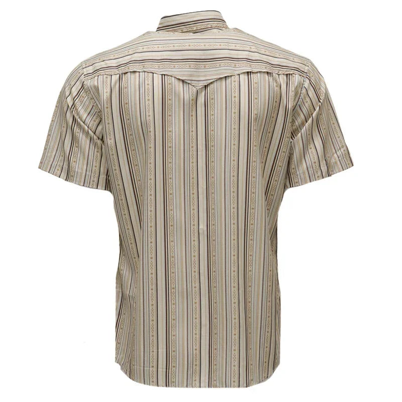 Men's Hooey "Sol" Short Sleeve Pearl Snap Shirt Cream Striped HT2621CRST