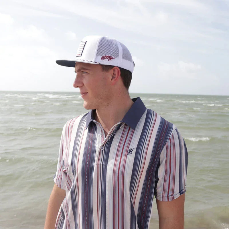 Men's Hooey "The Weekender" Gray Polo with Red and Blue Stripes HP2601NVST