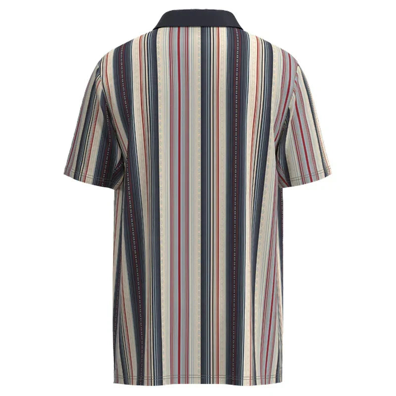 Men's Hooey "The Weekender" Gray Polo with Red and Blue Stripes HP2601NVST