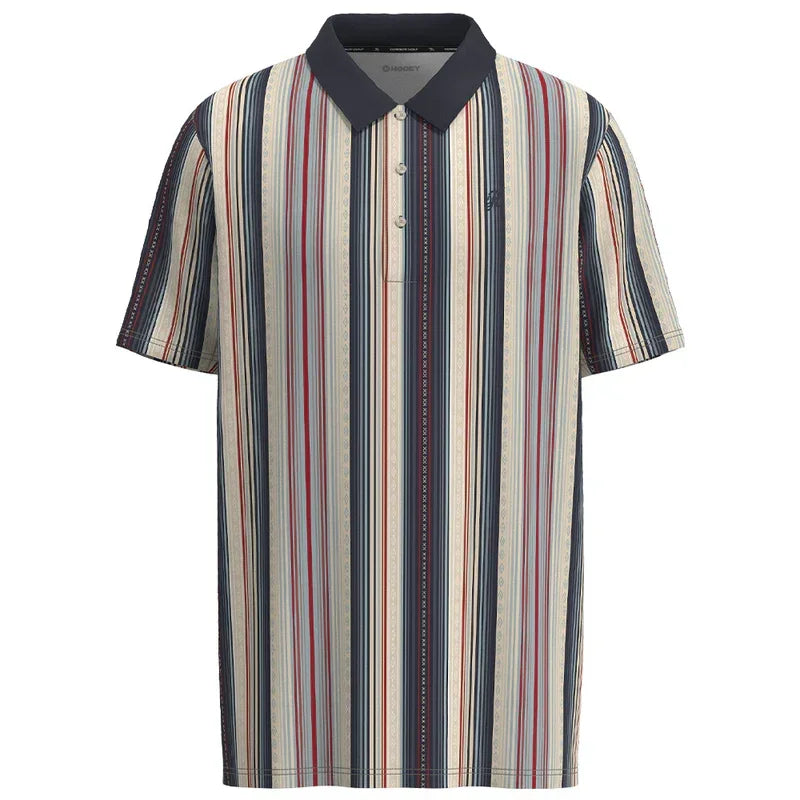 Men's Hooey "The Weekender" Gray Polo with Red and Blue Stripes HP2601NVST