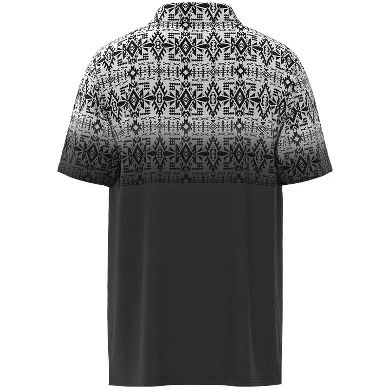 Men's Hooey "The Weekender" Grey with Black and White Aztec Polo HP034AZGY - Crazy House Western Wear