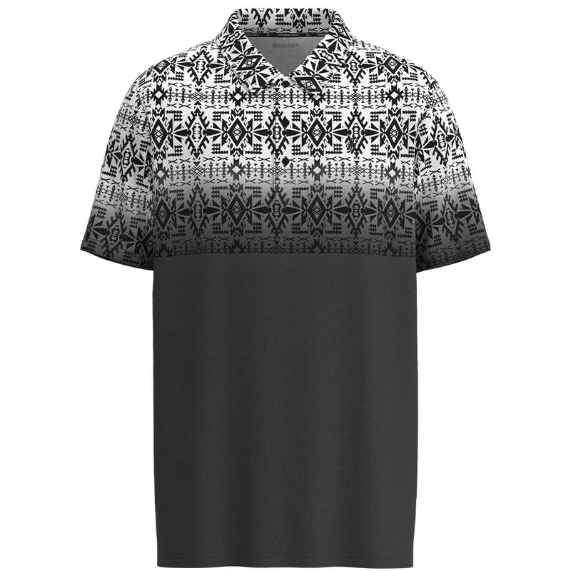 Men's Hooey "The Weekender" Grey with Black and White Aztec Polo HP034AZGY - Crazy House Western Wear