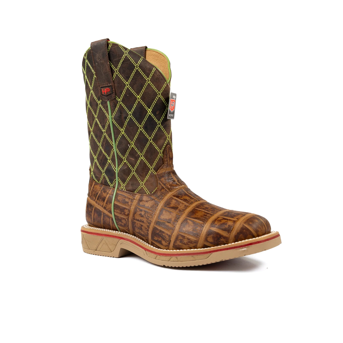 Men's Horse Power Saddle Gator Print Square Steel Toe Work Boots