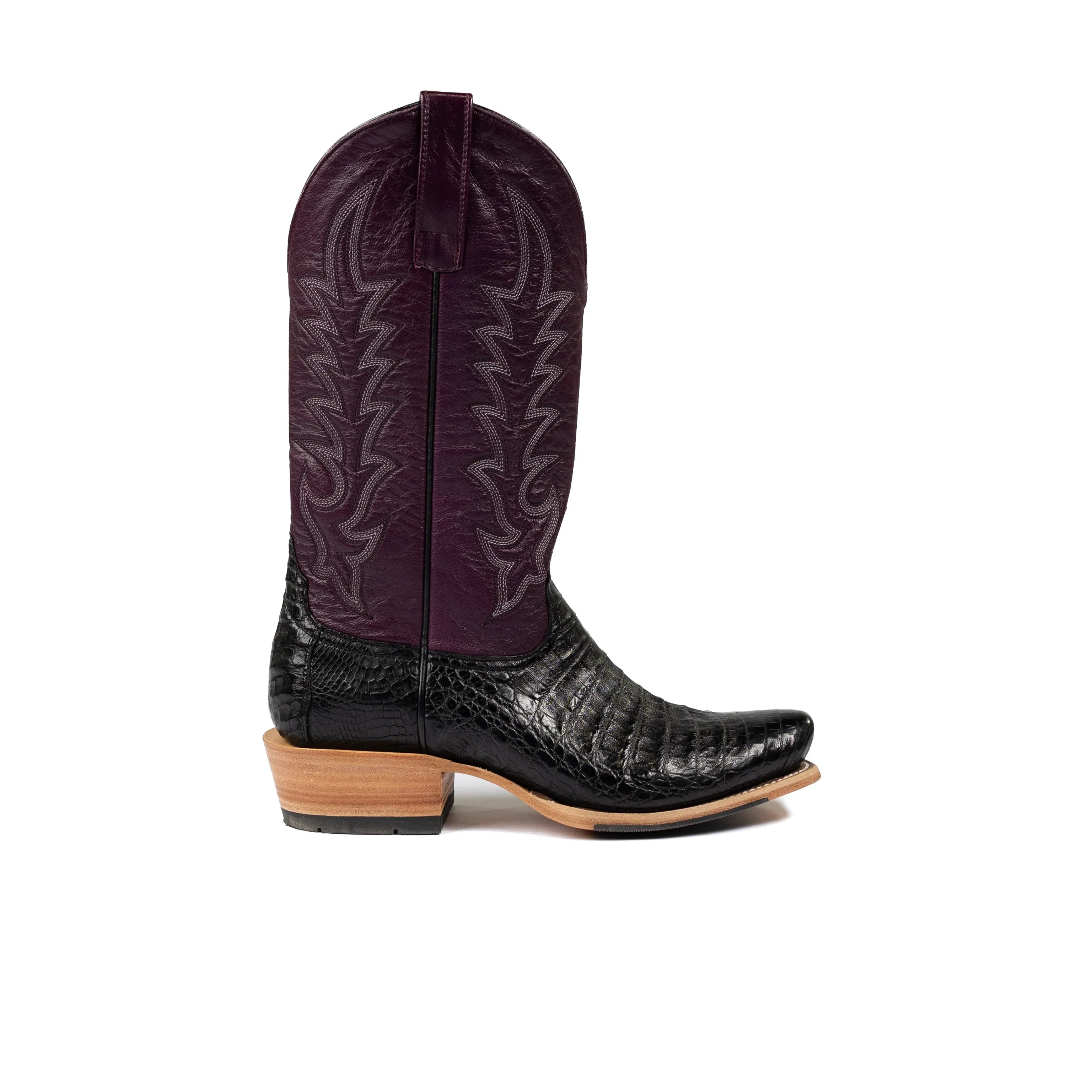 Men's Horse Power Top Hand Black Caiman Belly with 13" Violet Glossy Goat Top HP9513