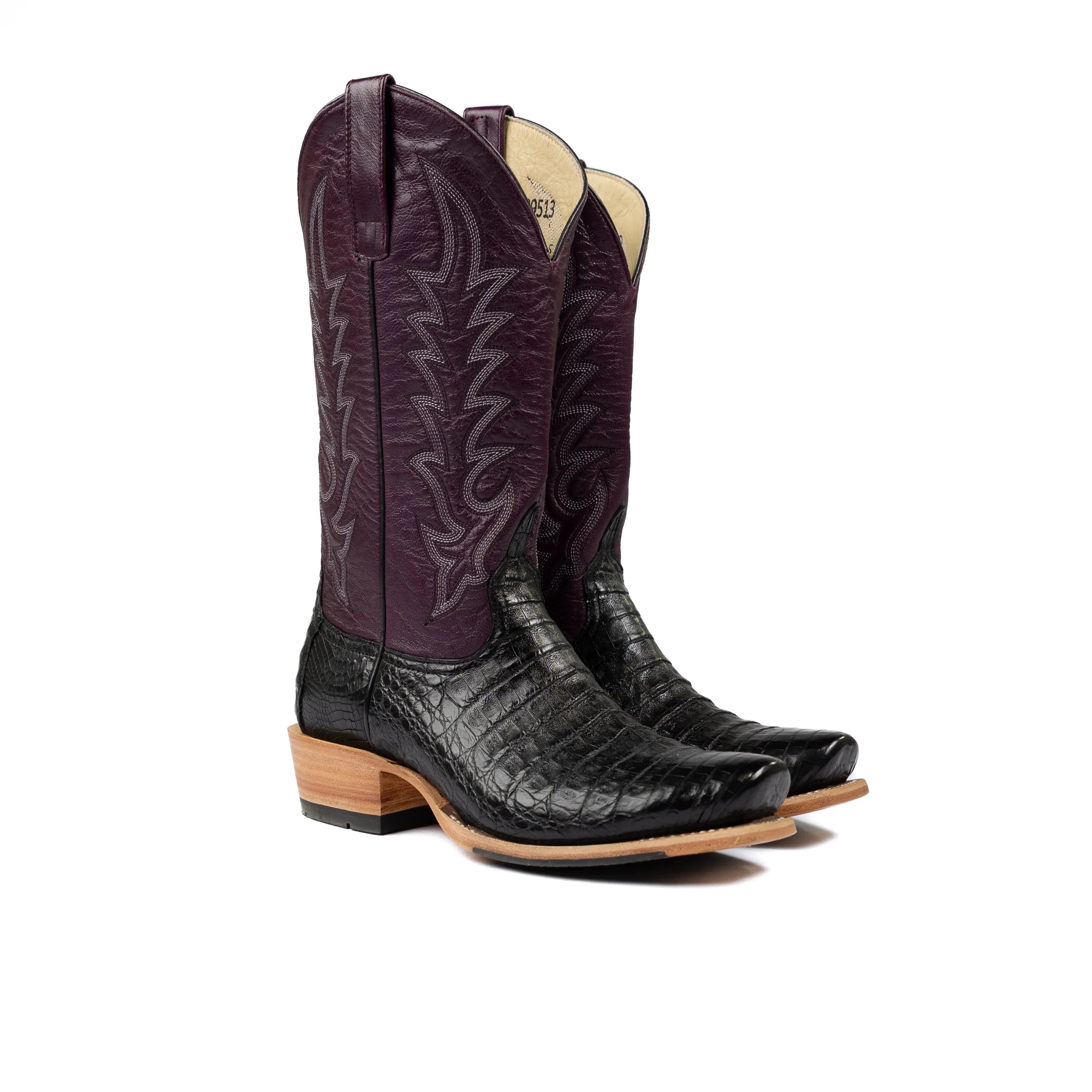 Men's Horse Power Top Hand Black Caiman Belly with 13" Violet Glossy Goat Top HP9513