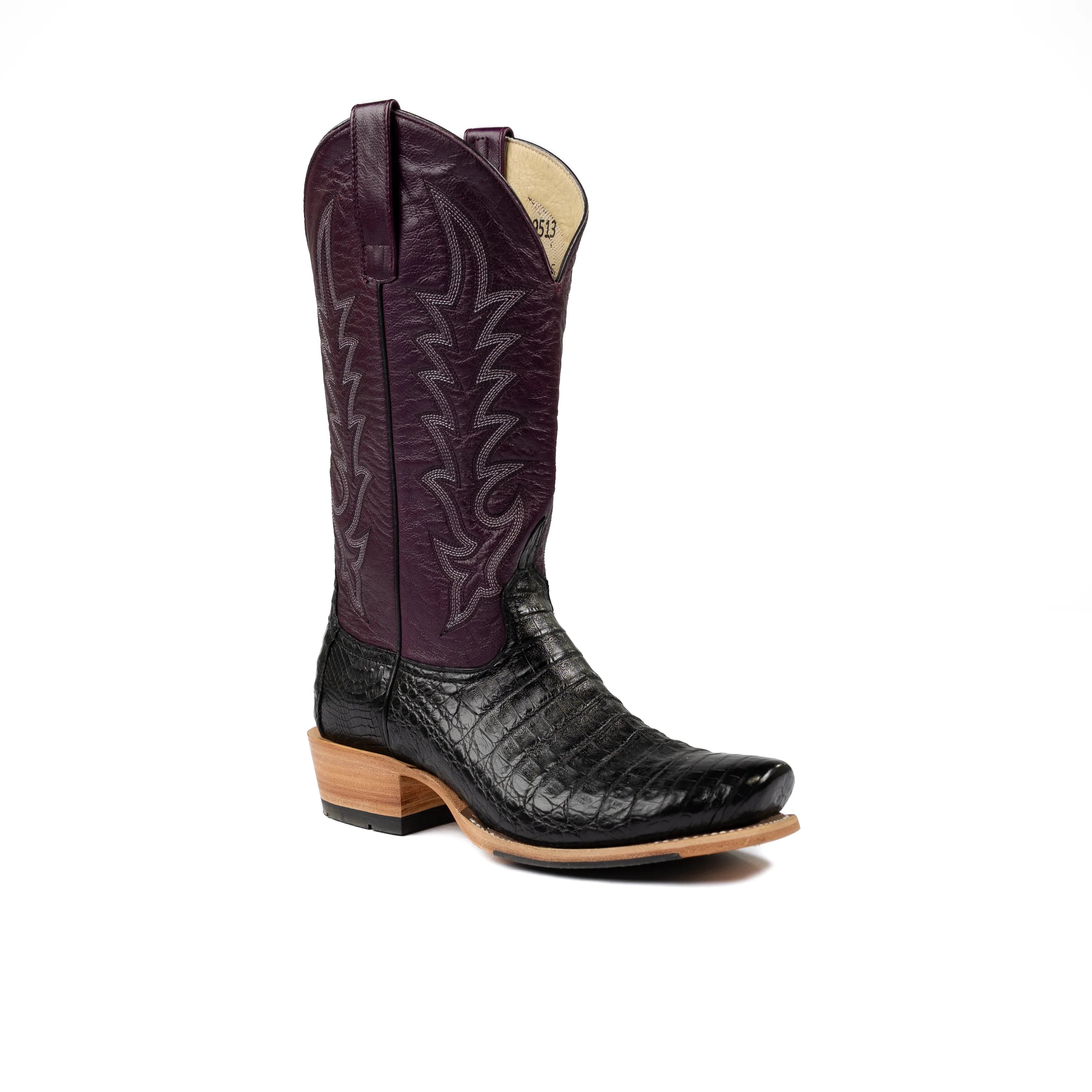 Men's Horse Power Top Hand Black Caiman Belly with 13" Violet Glossy Goat Top HP9513