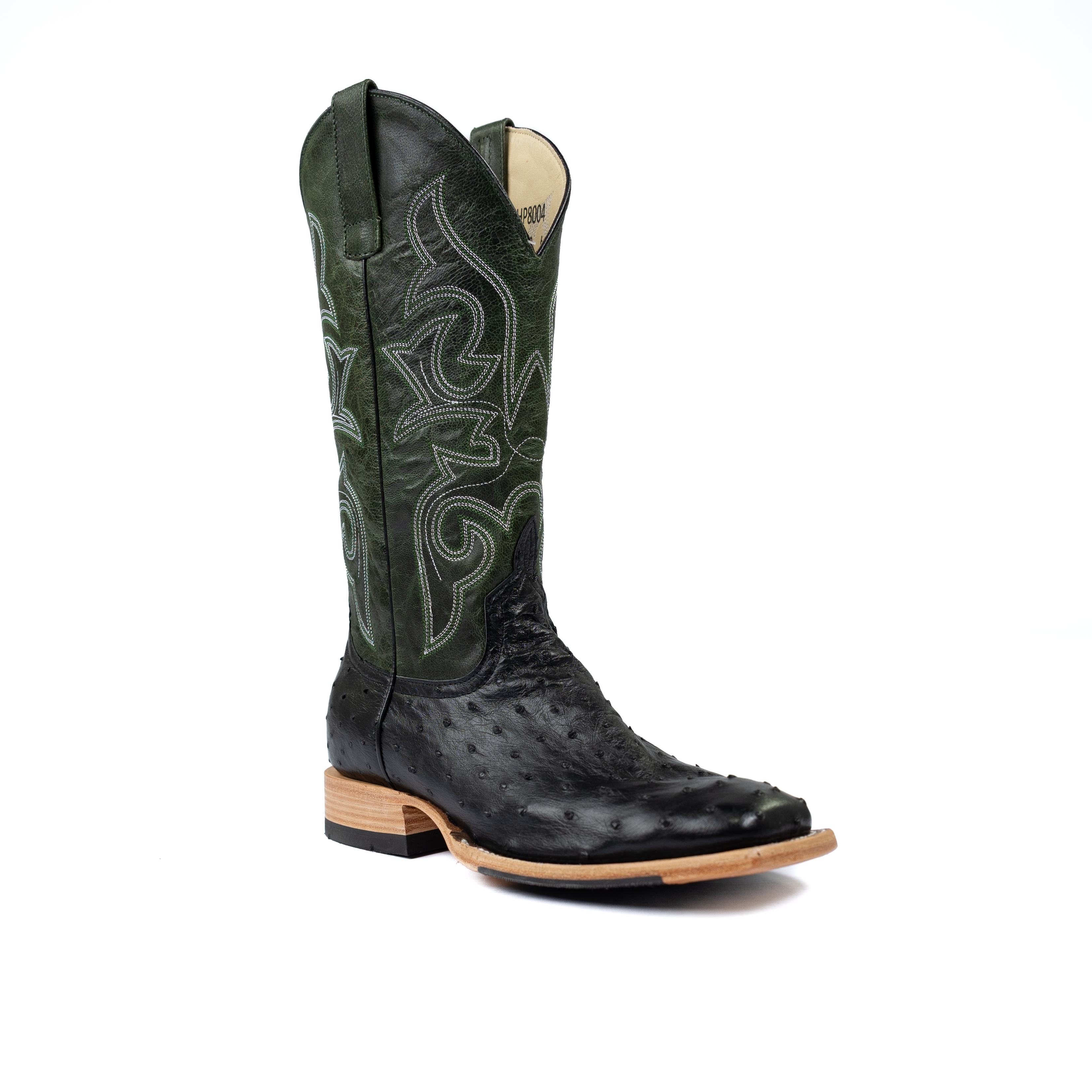 Men's Horse Power Top Hand Black Full Quill Ostrich with 13" Emerald Explosion Top HP8004
