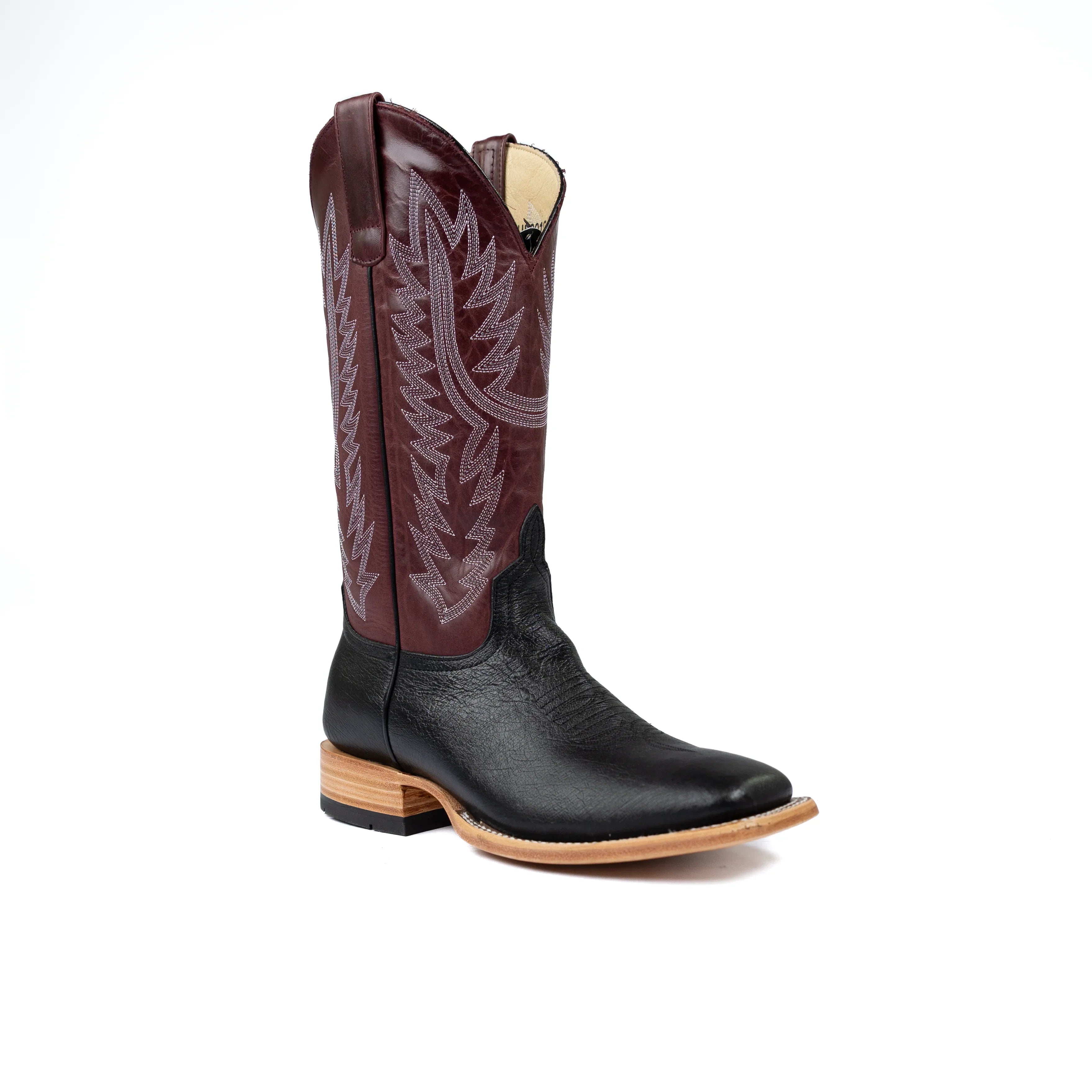 Men's Horse Power Top Hand Black Smooth Ostrich with 13" Maroon Top HP8010