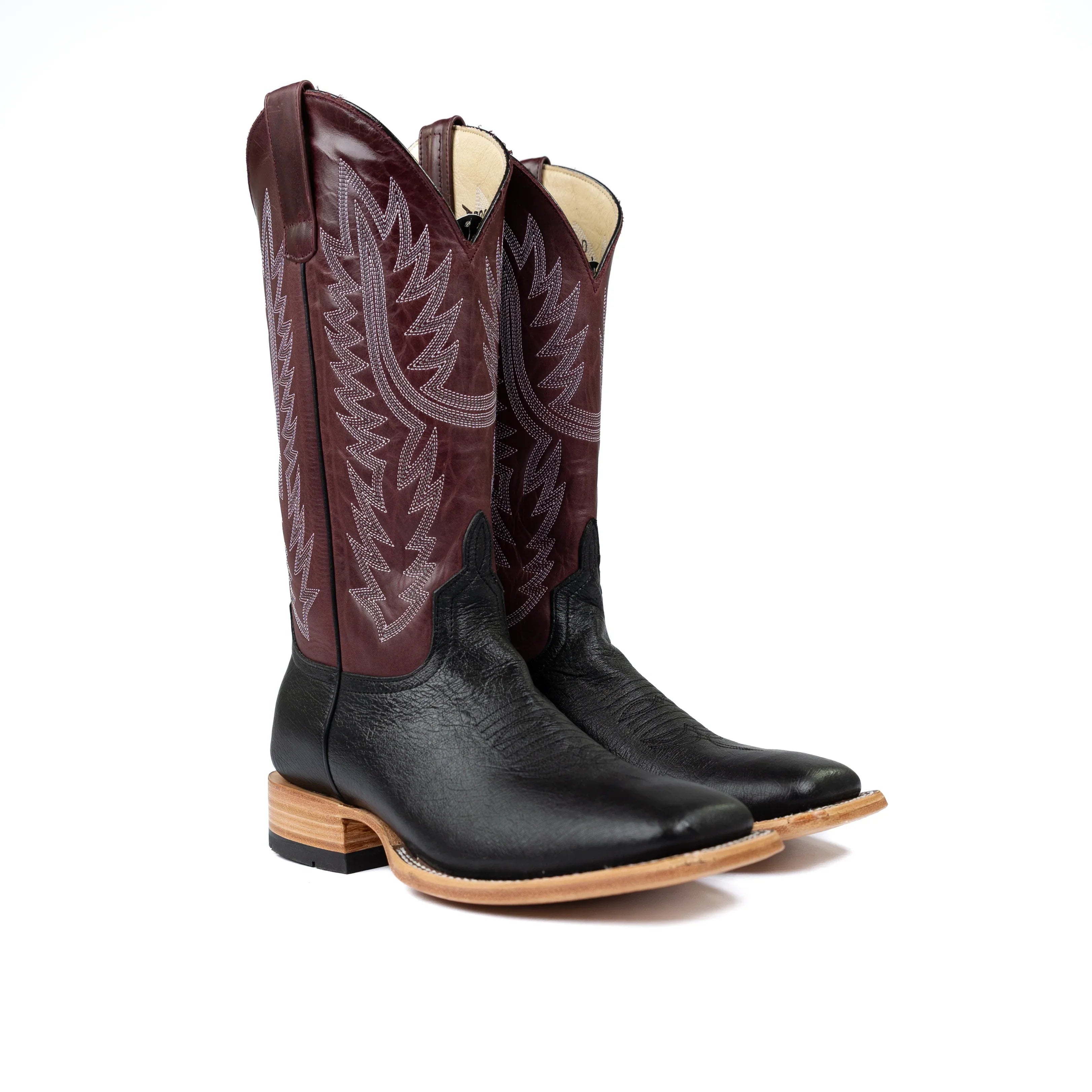 Men's Horse Power Top Hand Black Smooth Ostrich with 13" Maroon Top HP8010