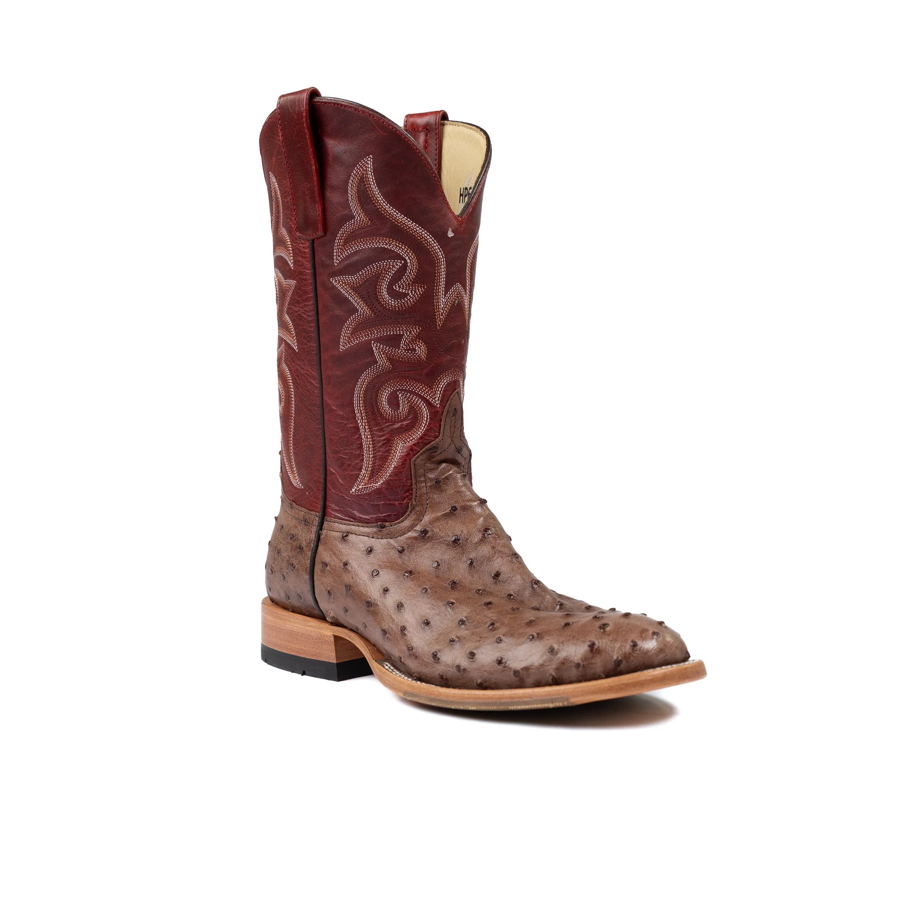 Men's Horse Power Top Hand Kango Tobacco Full Quill Ostrich with 11" Red New Orleans Top HP6017
