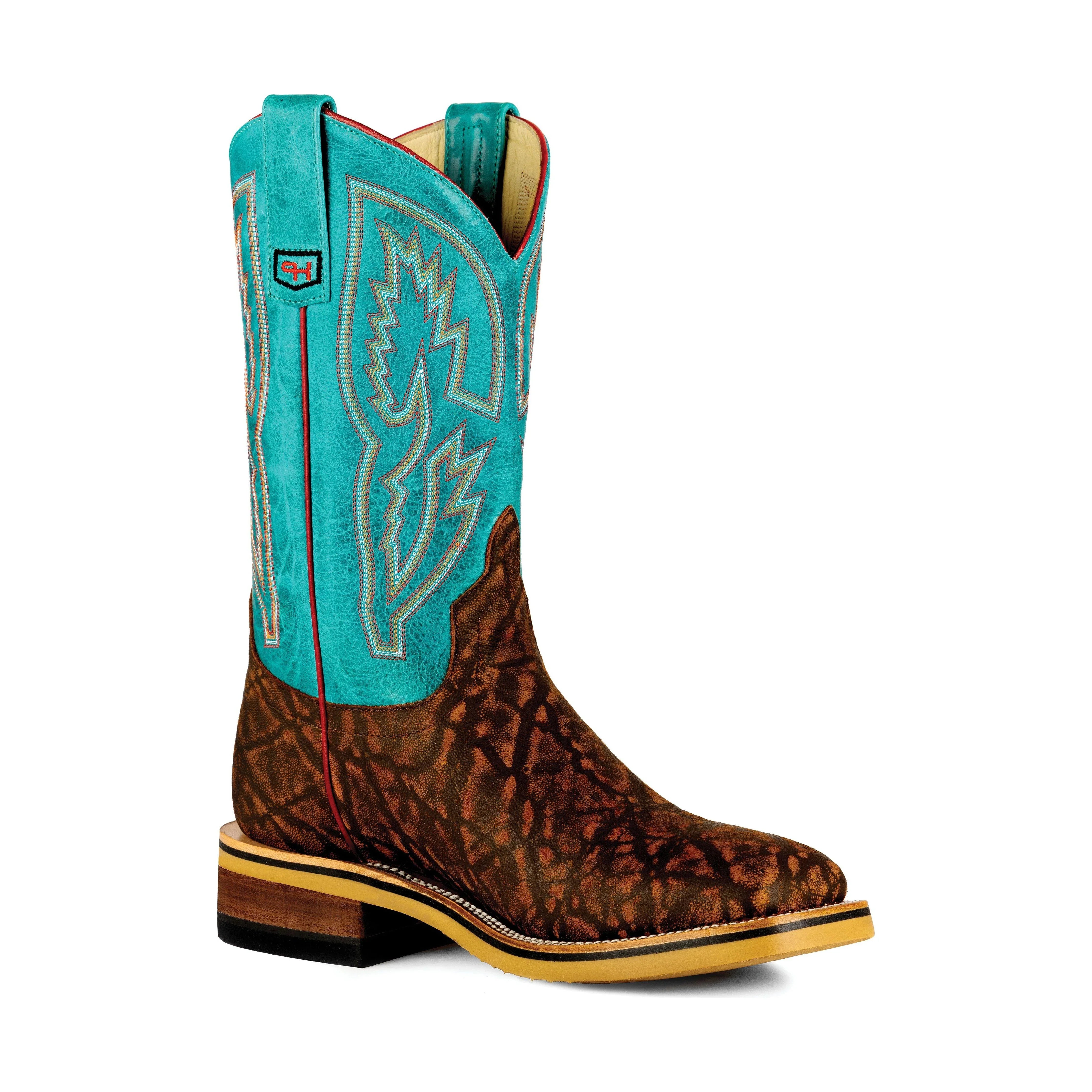 Men's Horsepower Cognac Elephant print with 12" Turquoise Barcelona Top HPW2502 - Crazy House Western Wear