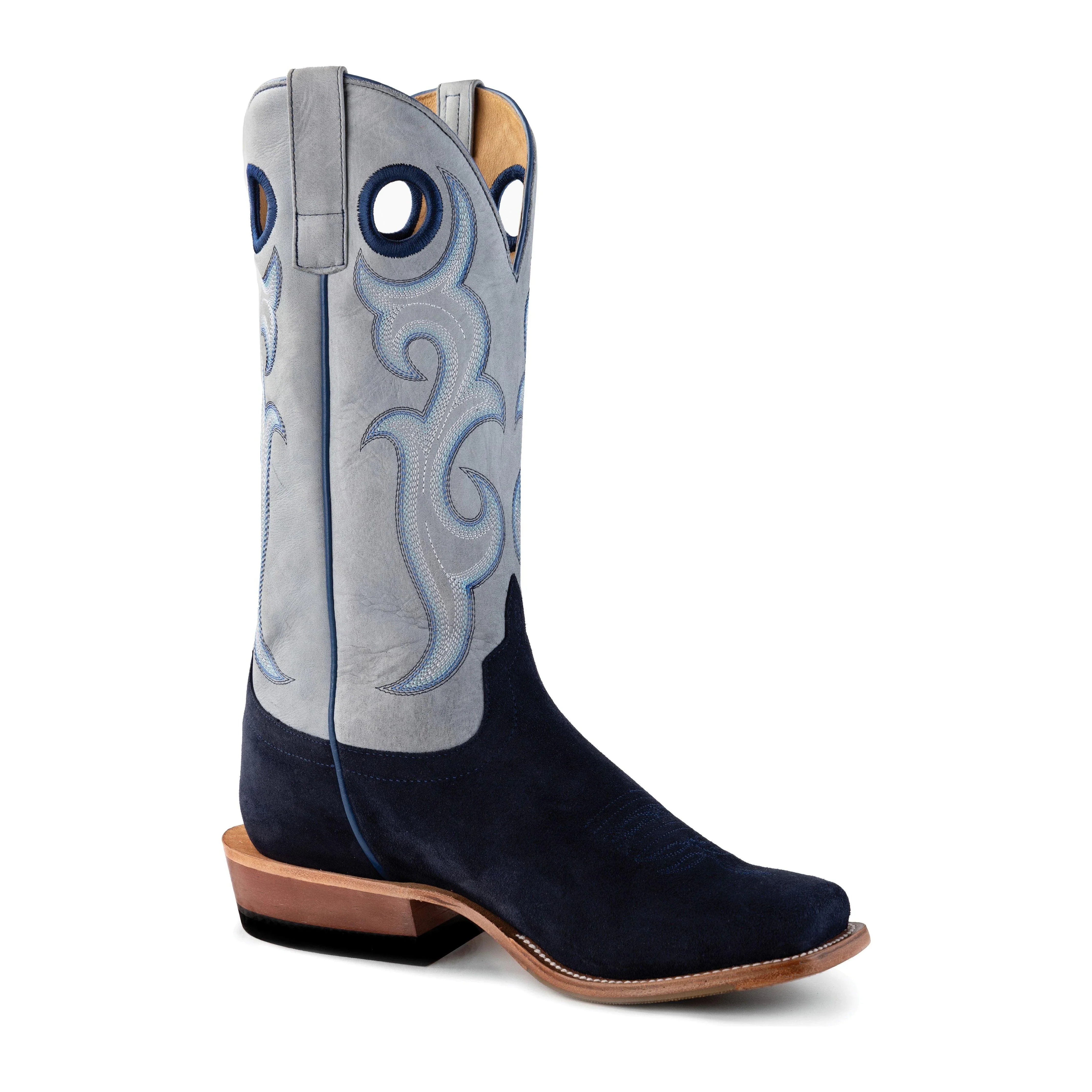 Men's Horsepower Marine Blue Suede with 13" Sugared Baby Blue Top HP1883 - Crazy House Western Wear