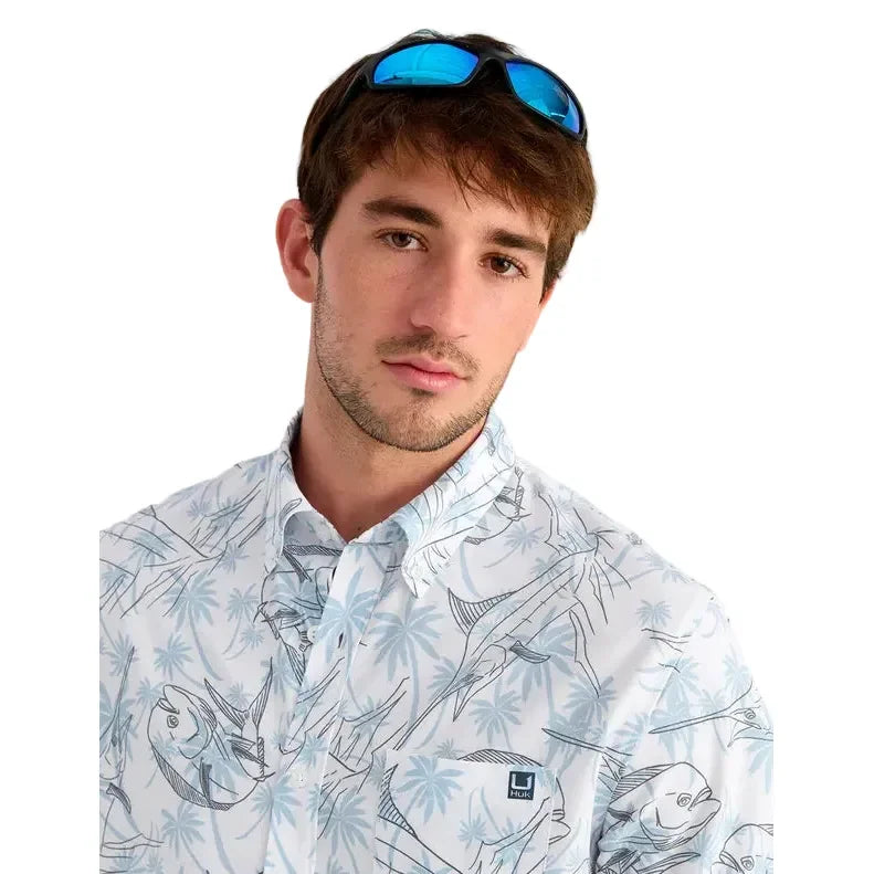 Men's Huk Blue Shadow Palm Slam KC Kona Button-Down H1500192-418