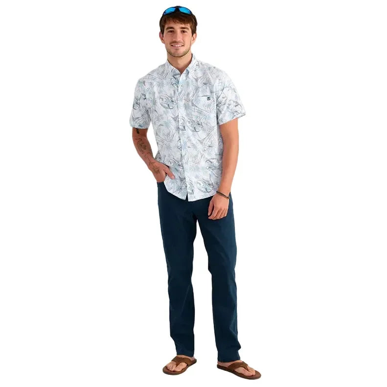 Men's Huk Blue Shadow Palm Slam KC Kona Button-Down H1500192-418