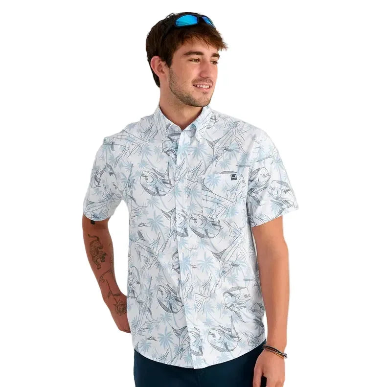 Men's Huk Blue Shadow Palm Slam KC Kona Button-Down H1500192-418