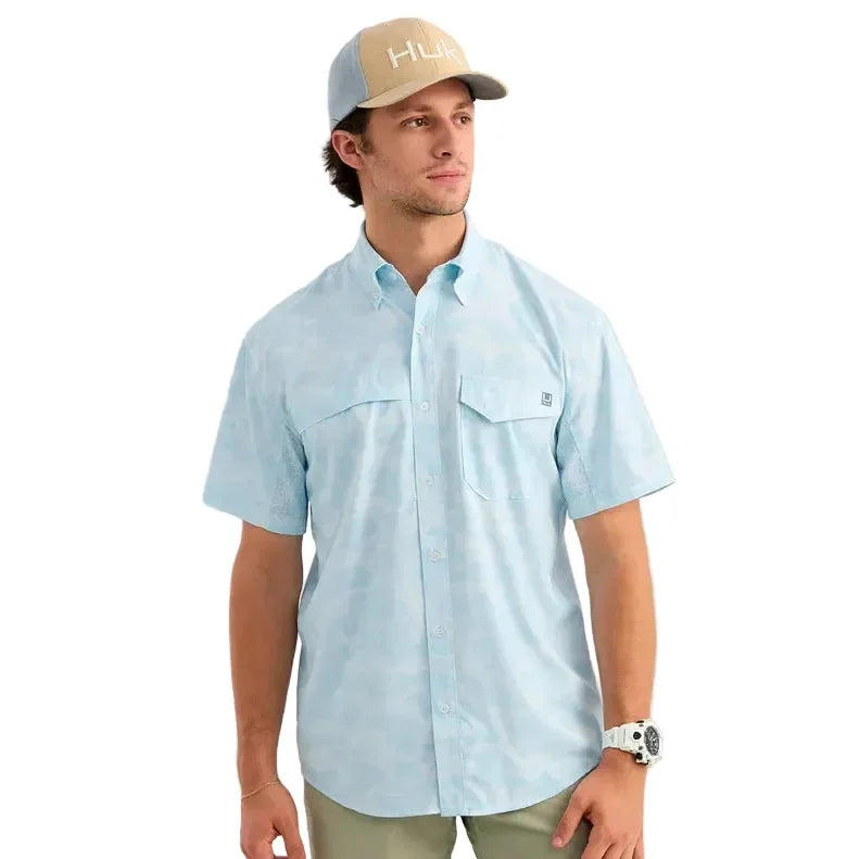 Men's Huk Coastal Drift Camo Tide Point Short Sleeve Button-Down H1500220-425