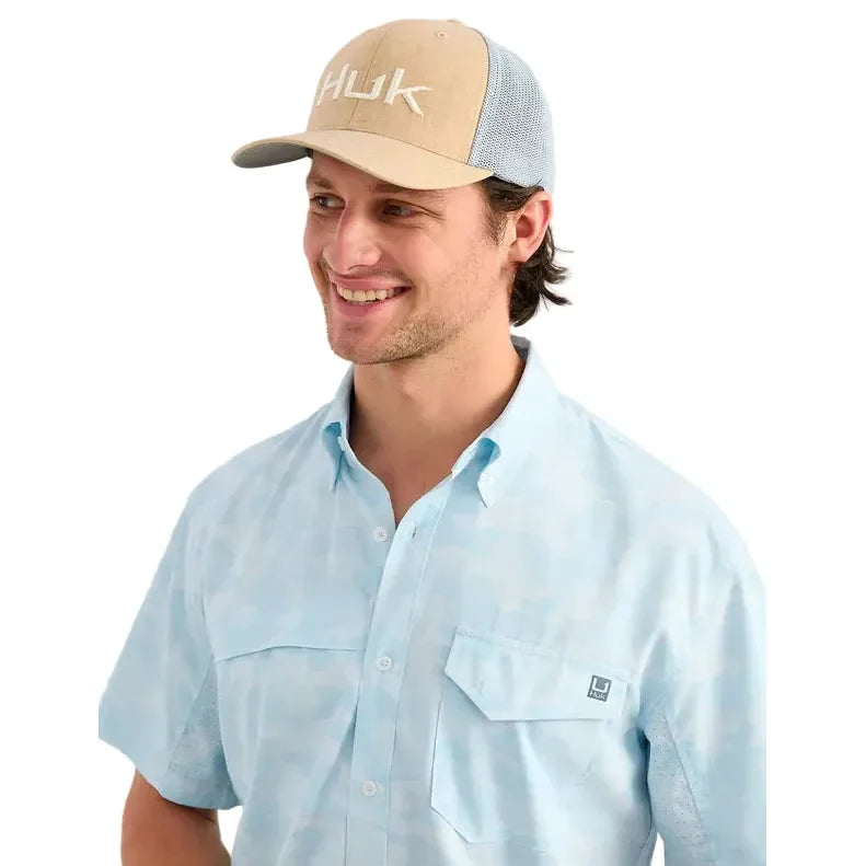 Men's Huk Coastal Drift Camo Tide Point Short Sleeve Button-Down H1500220-425