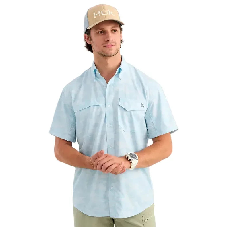 Men's Huk Coastal Drift Camo Tide Point Short Sleeve Button-Down H1500220-425