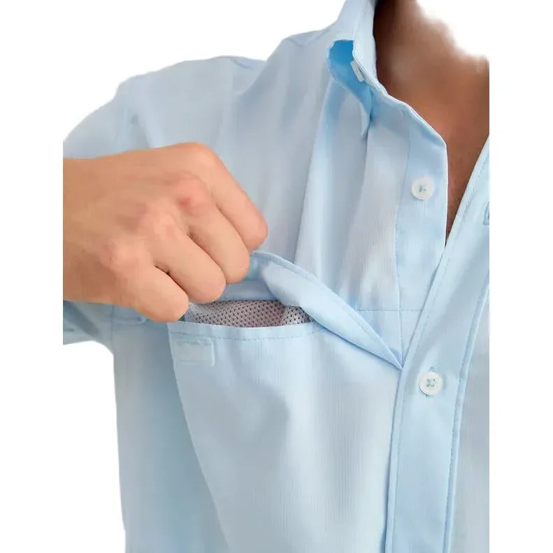 Men's Huk Coastal Drift Tide Point Short Sleeve Button-Down H1500171-425