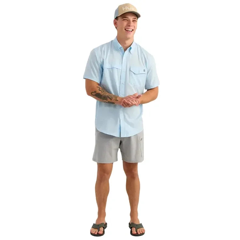 Men's Huk Coastal Drift Tide Point Short Sleeve Button-Down H1500171-425