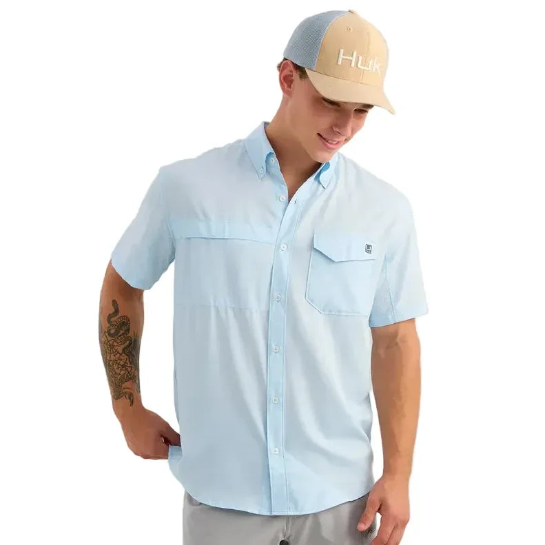 Men's Huk Coastal Drift Tide Point Short Sleeve Button-Down H1500171-425