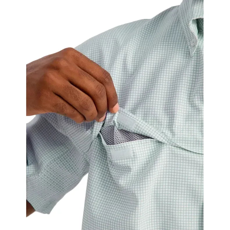 Men's Huk Heron Blue Mini Check Tide Point Short Sleeve Button-Down H1500220-395