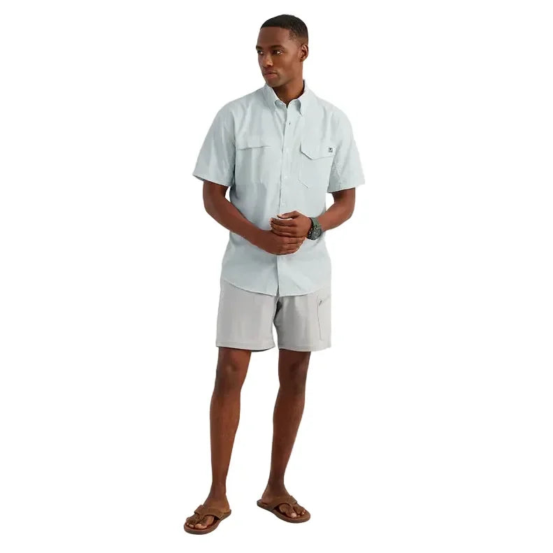 Men's Huk Heron Blue Mini Check Tide Point Short Sleeve Button-Down H1500220-395