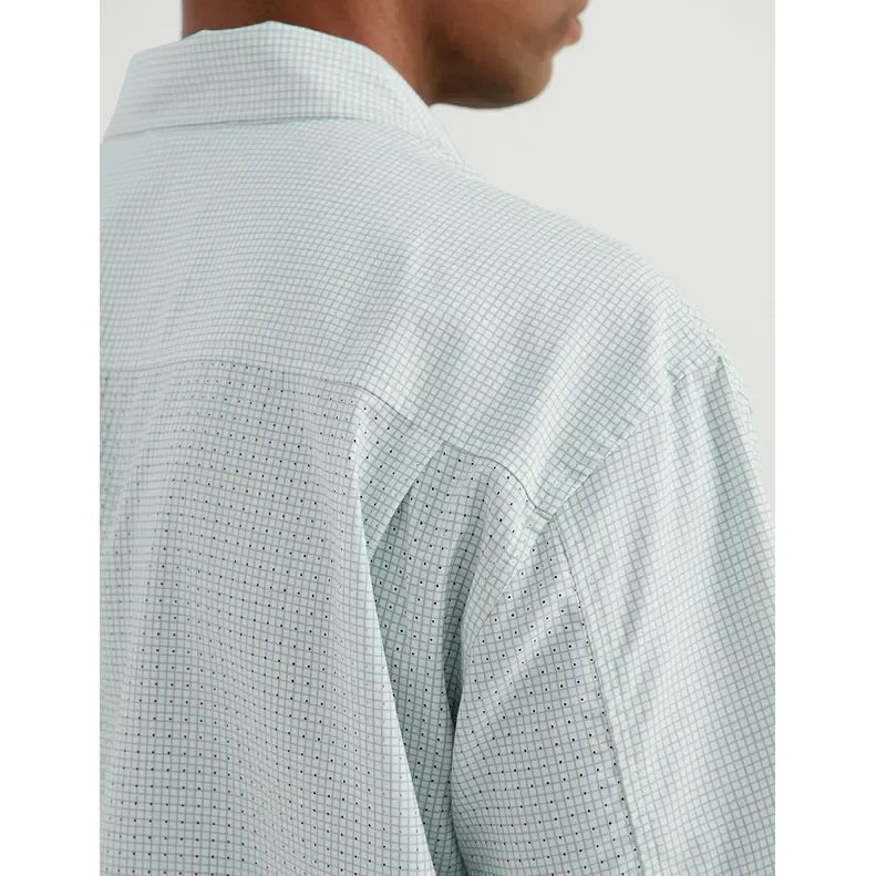 Men's Huk Heron Blue Mini Check Tide Point Short Sleeve Button-Down H1500220-395