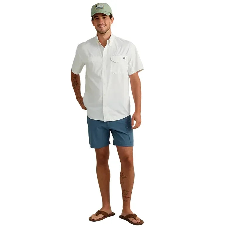 Men's Huk Pale Algae Mini Check Tide Point Short Sleeve Button-DownH1500220-384