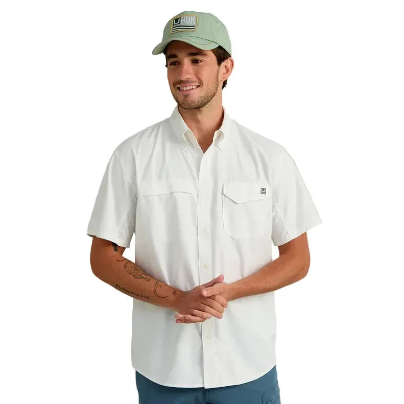Men's Huk Pale Algae Mini Check Tide Point Short Sleeve Button-DownH1500220-384