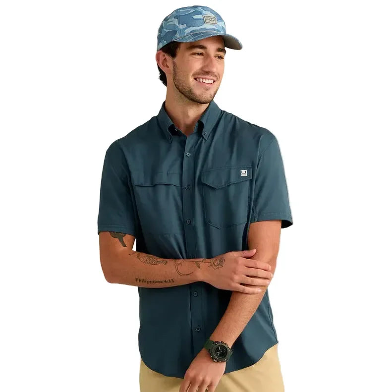 Men's Huk Sea Storm Tide Point Short Sleeve Button-Down H1500171-408