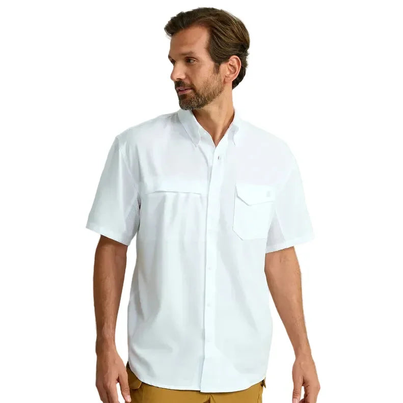 Men's Huk White Tide Point Short Sleeve Button Up H1500171-100