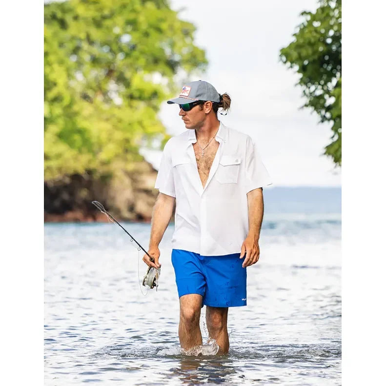 Men's Huk White Tide Point Short Sleeve Button Up H1500171-100