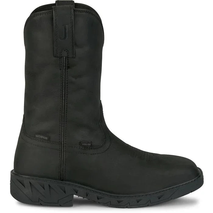 Men's Justin 11" Waterproof Steel Toe Black Boots PD4065