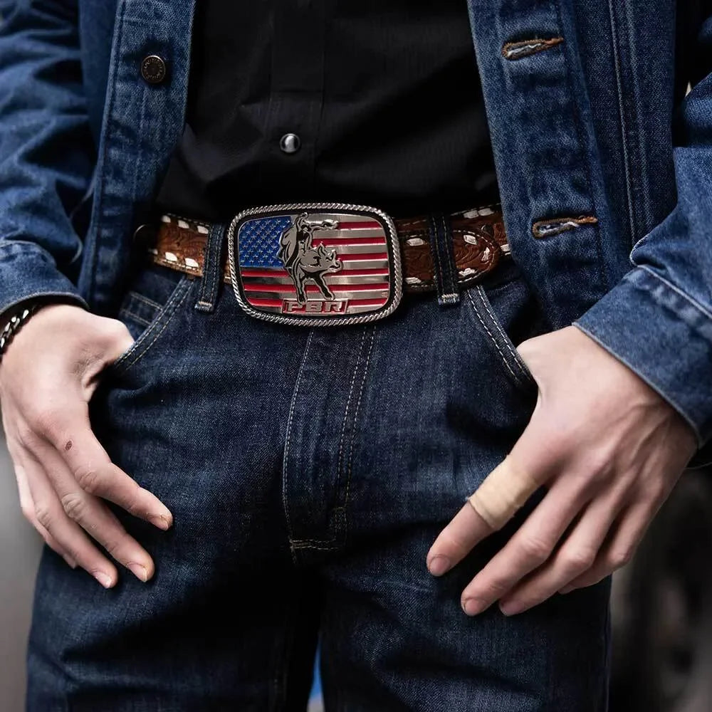 Men's Montana Silversmiths America Loves Bull Riding PBR Buckle A1090PBR